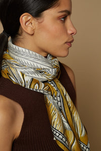Inoui Editions Eugene silk modal square scarf in saffron yellow.