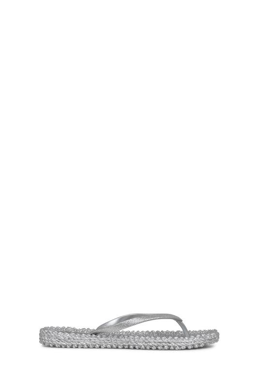 Ilse Jacobsen Cheerfuls flip flops rubber thongs with glitter straps in silver.