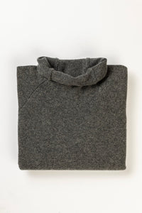 Eribé made in Scotland merino wool Corry sweater, roll neck raglan in Cliff, charcoal grey.