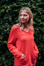Load image into Gallery viewer, Eribe made in Scotland V-neck Corry pocket sweater in inferno.