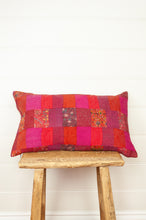 Load image into Gallery viewer, Vintage silk patch kantha cushion - tangerine rose