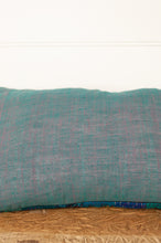 Load image into Gallery viewer, Vintage silk patch kantha cushion - aqua ikat