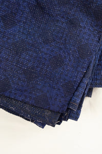 VIntage kantha quilt, overdyed in natural indigo using mud resist blockprint, checks and dots.
