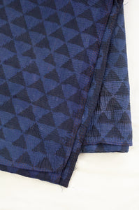 VIntage kantha quilt, overdyed in natural indigo using mud resist blockprint, triangle pattern.