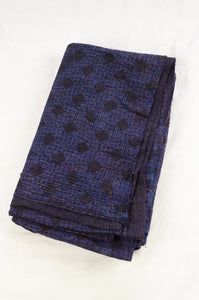 VIntage kantha quilt, overdyed in natural indigo using mud resist blockprint, checks and dots.