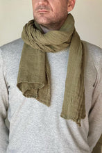 Load image into Gallery viewer, Couleur Chanvre pure hemp made in France carre long scarf in khaki olive green