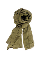 Load image into Gallery viewer, Couleur Chanvre made in France pure hemp stole in kaki, khaki olive green.