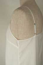 Load image into Gallery viewer, Ladies pure cotton voile full slip or petticoat, showing detail of adjustable straps in white.