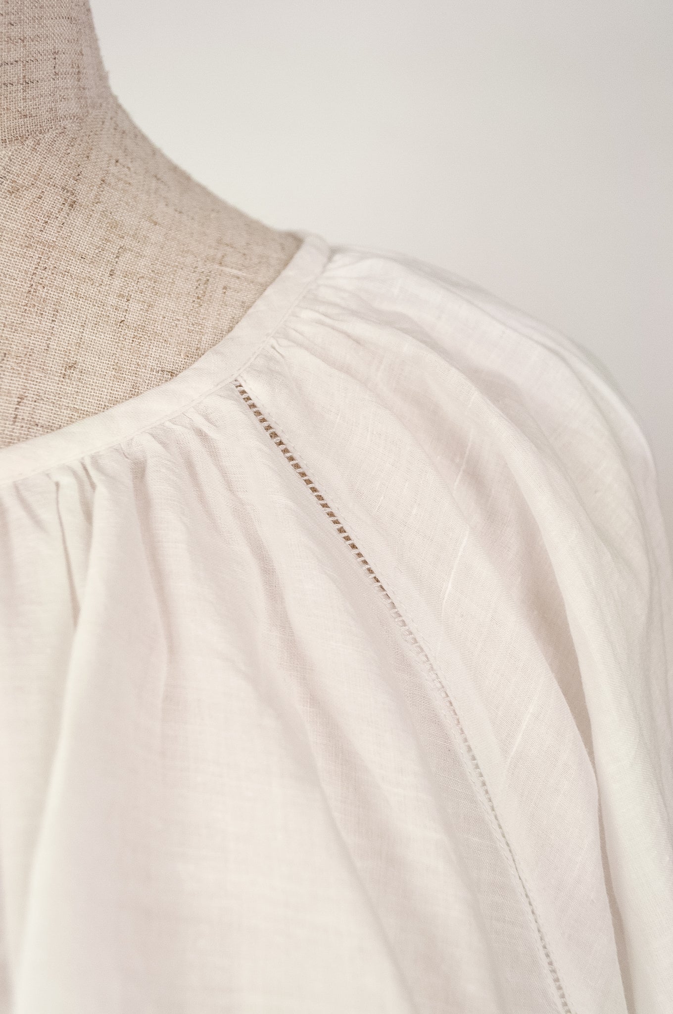 Juniper Hearth Yuka top, Japanese style smock top in handloom handwoven  natural white cotton, gathered neck, long sleeve, loose fitting one size smock.