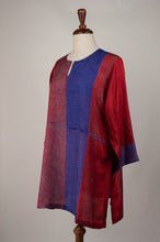 Load image into Gallery viewer, Pure silk shibori dyed silk kurta top in brick red and cobalt blue.