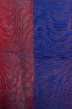 Load image into Gallery viewer, Pure silk shibori dyed silk kurta top in brick red and cobalt blue, fabric detail.