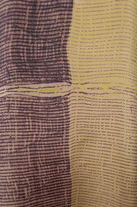 Pure silk shibori dyed kurta top in aubergine and citrus yellow, fabric detail.
