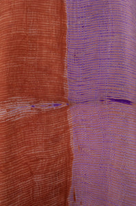 Pure silk shibori dyed silk kurta top in copper and lilac, fabric detail.