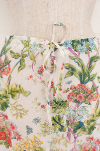 Juniper Hearth ethically made cotton voile full length pyjamas, beautiful colourful floral print on vanilla white background.