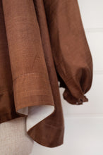 Load image into Gallery viewer, Mason and Mill Cathie top in mulberry silk, one size gathered at neck and sleeve in mud brown.