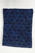 Load image into Gallery viewer, VIntage kantha quilt overdyed with natural indigo using the mud resist technique, double dyed blue on blue arrow pattern.