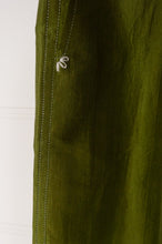 Load image into Gallery viewer, Mason and Mill Thelma pant in mulberry silk, elastic waist with drawstring in moss green.