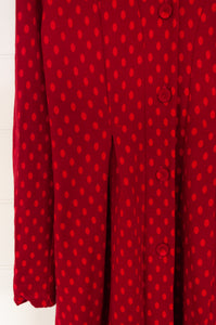 Valia made in Melbourne merino wool jacquard knit Francise coat, spot print in Shiraz scarlet red.