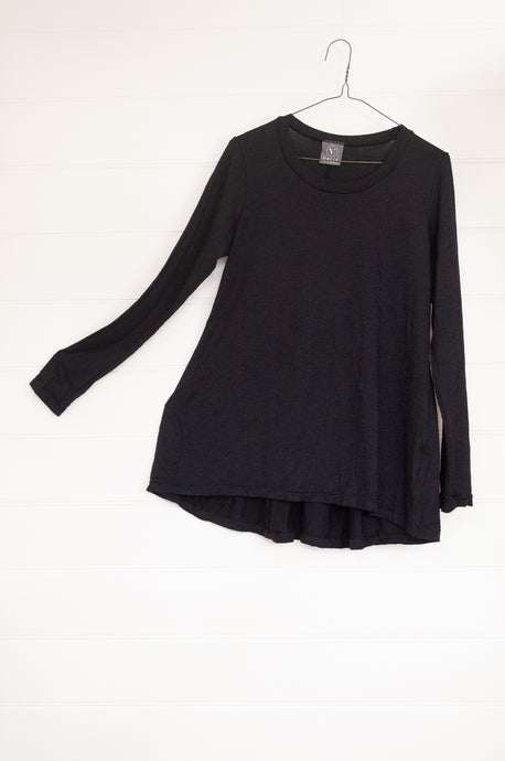 Valia merino bell pullover long sleeved tunic in black.