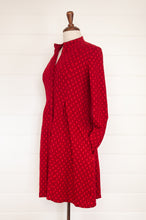 Load image into Gallery viewer, Valia made in Melbourne merino wool jacquard knit Francise coat, spot print in Shiraz scarlet red.