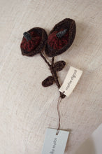 Load image into Gallery viewer, Sophie Digard Neet knitted wool brooch in Dingle colourway, chocolate brown and russet red.