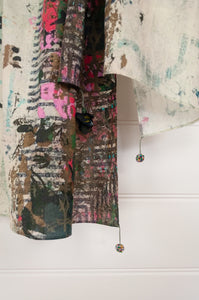 Yavï fine pure cotton impressionist print long scarf, floral print in pink, turquoise and ecru.
