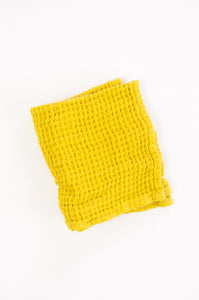 Waffle weave pure linen wash cloth face cloth. In citrine, mustard yellow.