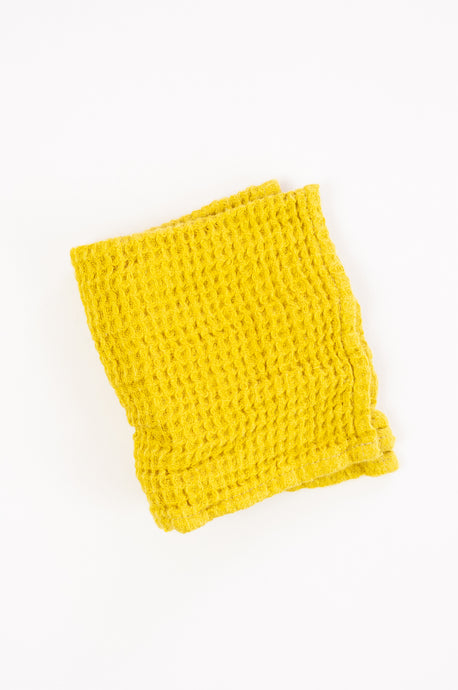 Waffle weave pure linen wash cloth face cloth. In citrine, mustard yellow.