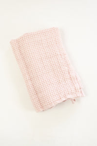 Waffle weave pure linen hand towel, made in Lithuania. In pale rose pink.