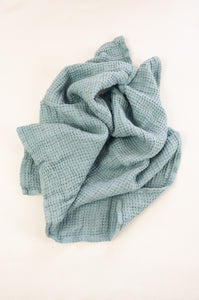 Waffle weave pure linen hand towel, made in Lithuania. In steel blue.