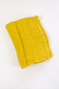 Waffle weave pure linen hand towel, made in Lithuania. In citrine, mustard yellow.