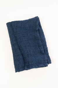 Waffle weave pure linen hand towel, made in Lithuania. In navy.