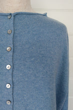 Load image into Gallery viewer, One size reversible cardigan ethically made in Nepal from 100% pure cashmere, in sky blue.