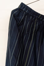 Load image into Gallery viewer, Maku Textiles indigo striped mulberry silk pyjama pants, loose fitting wide leg elastic waist.