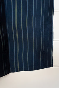 Maku Textiles indigo striped mulberry silk pyjama pants, loose fitting wide leg elastic waist.