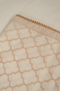 Soft cotton muslin layered dohar Queen King size bed quilt blankets, mustard tile pattern with stripe border.