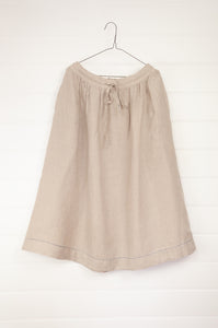 DVE Collection handloom natural linen one size Isha skirt, drawstring and elastic waist, side pockets.