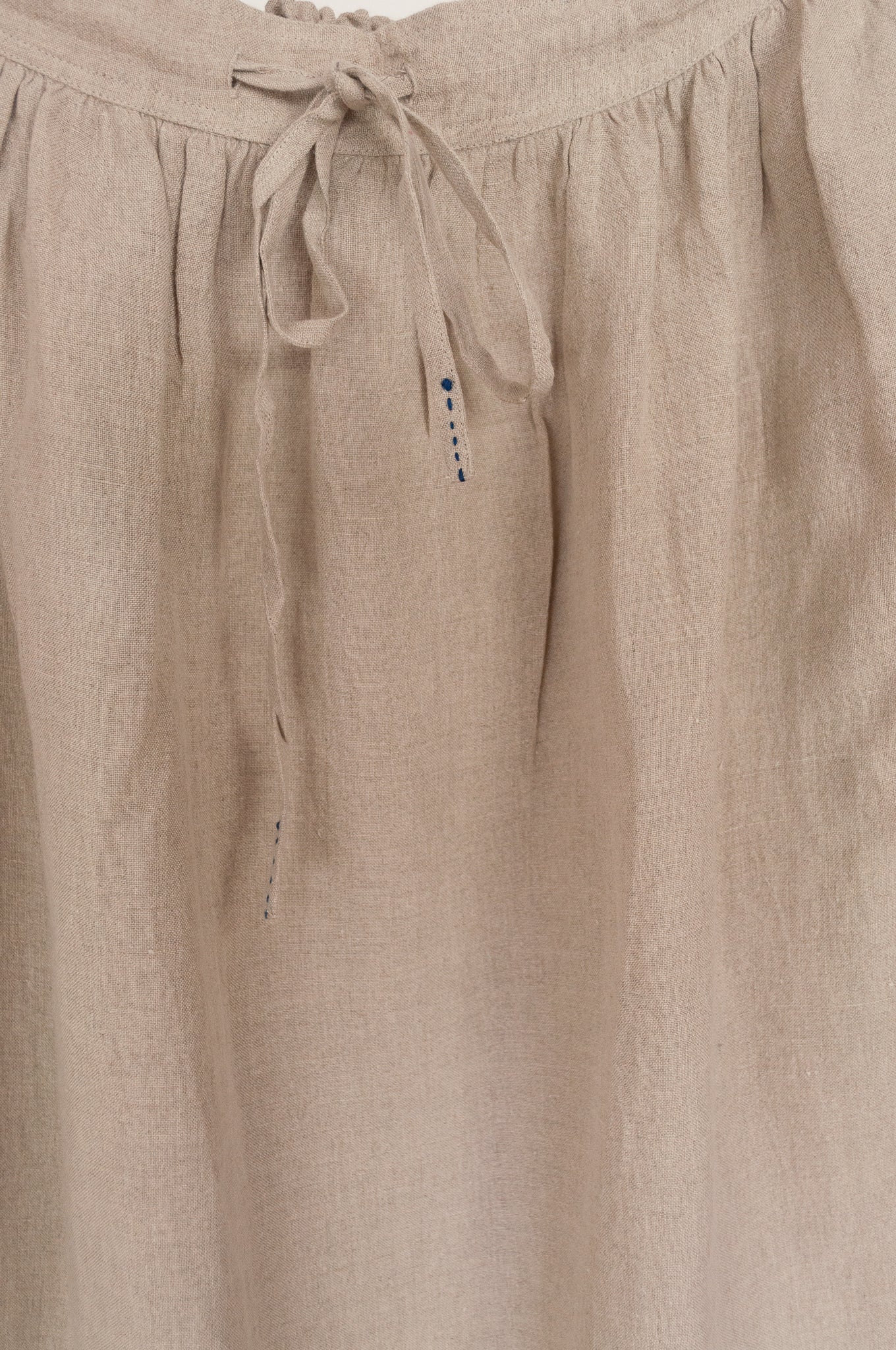 DVE Collection handloom natural linen one size Isha skirt, drawstring and elastic waist, side pockets.