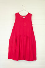 Load image into Gallery viewer, Valia Marissa dress in cotton knit, raspberry red. Sleeveless with round neck and dropped circle skirt, side pockets.