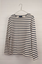 Load image into Gallery viewer, Saint James classic Meridame blue and ecru striped fisherman&#39;s long sleeved t-shirt, made in France.