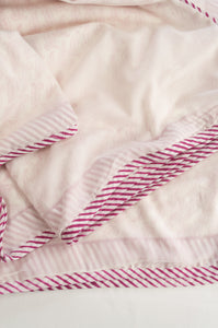 Rose pink and white leaf block print blockprint dohar lightweight muslin bedcover.