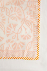 Saffron yellow and white floral block print blockprint dohar lightweight muslin bedcover.