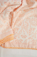 Load image into Gallery viewer, Saffron yellow and white floral block print blockprint dohar lightweight muslin bedcover.