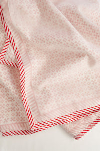 Crimson red and white geometric jumping jack block print blockprint dohar lightweight muslin bedcover.