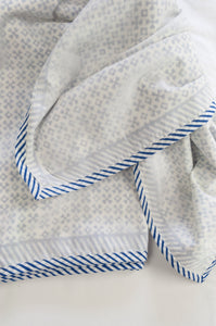 Indigo blue and white geometric jumping jack block print blockprint dohar lightweight muslin bedcover.