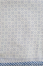 Load image into Gallery viewer, Indigo blue and white geometric jumping jack block print blockprint dohar lightweight muslin bedcover.