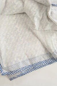 Indigo blue and white leaf pattern  block print blockprint dohar lightweight muslin bedcover.