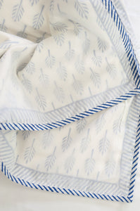 Indigo blue and white palm leaf pattern  block print blockprint dohar lightweight muslin bedcover.