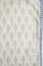 Load image into Gallery viewer, Indigo blue and white palm leaf pattern  block print blockprint dohar lightweight muslin bedcover.
