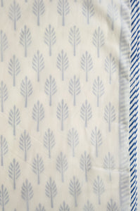 Indigo blue and white palm leaf pattern  block print blockprint dohar lightweight muslin bedcover.